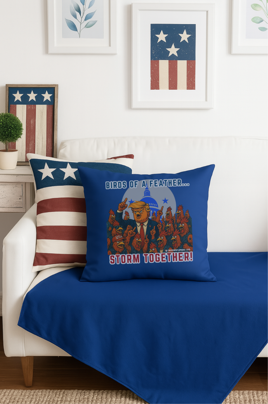 Birds of a Feather Storm Together Pillow – Bold Political Satire Throw Pillow in 4 Sizes