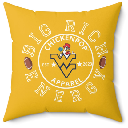 ChickenPop Big Rich Energy Logo Spun Polyester Square Pillow Gold
