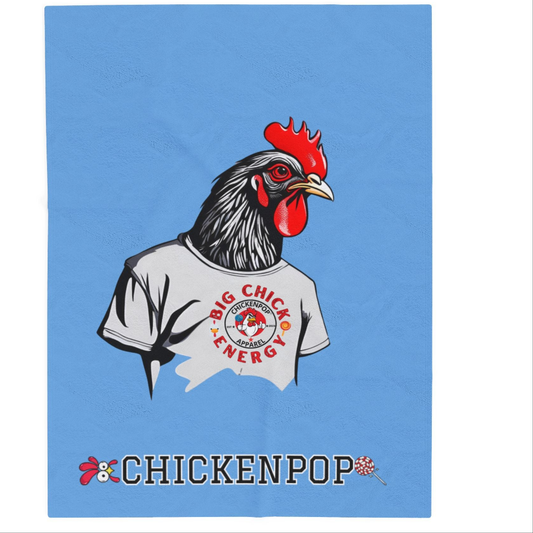 Giant Rooster Velveteen Plush Blanket Light Blue,