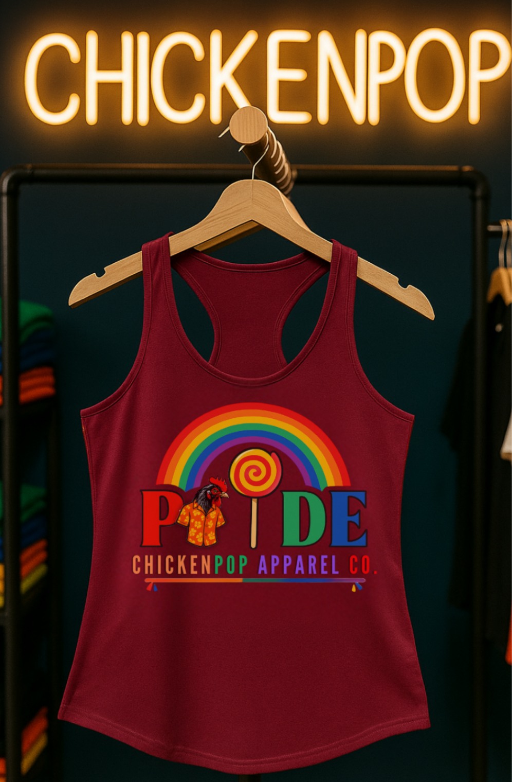🏳️‍🌈 BCE Pride Racerback Tank – Cluck the Rules, Wear the Rainbow