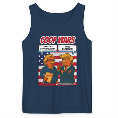 Coop Wars™ Unisex Tank Top – Hilaregg Cluckton vs. Cock-a-Doodle-Don | Political Satire Sleeveless Tee