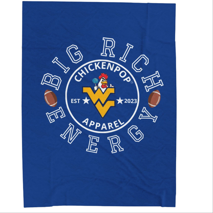 ChickenPop Apparel Big Rich Energy Original Logo Velveteen Plush Blanket Royal Blue