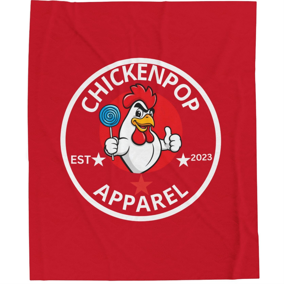 ChickenPop Original Logo Velveteen Plush Blanket Red