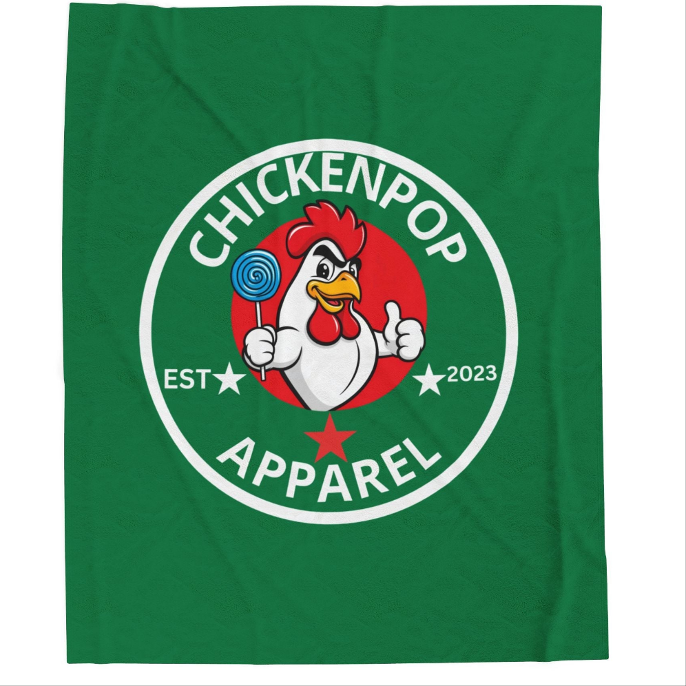 ChickenPop Original Logo Velveteen Plush Blanket Green