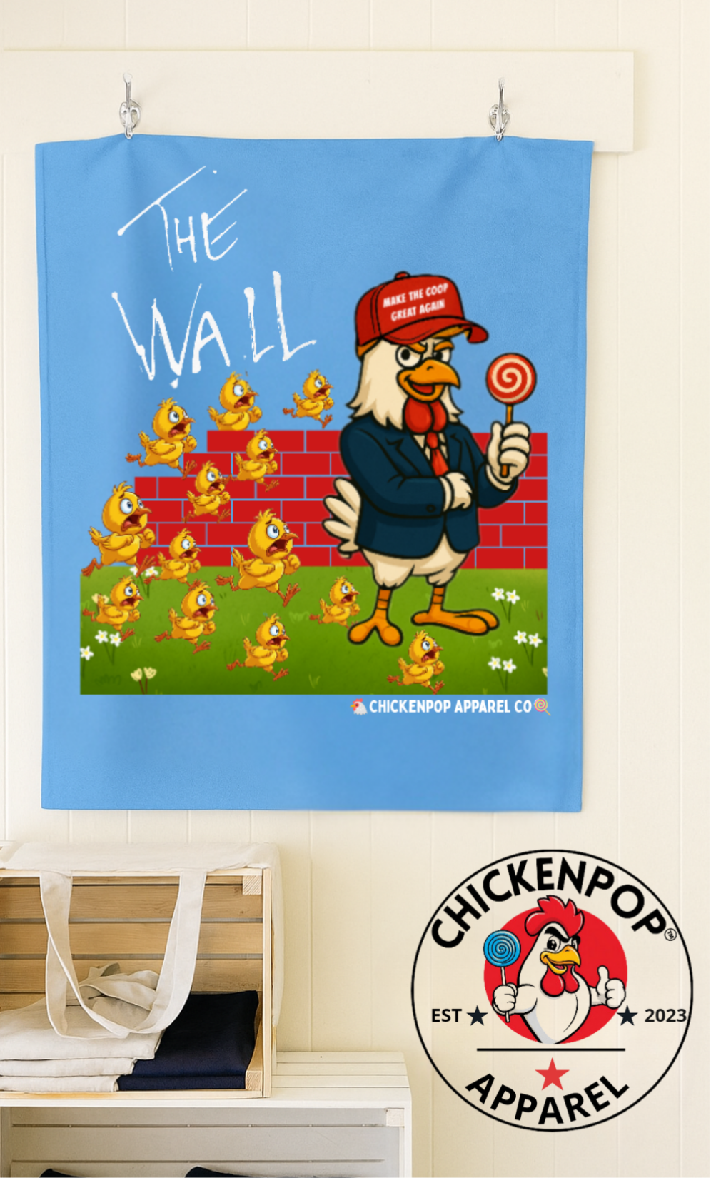Another Chick Thru The Wall Velveteen Blanket – Funny Political Chicken Throw | Soft, L Satire Blanket for Couch, Bed, or Statement Decor