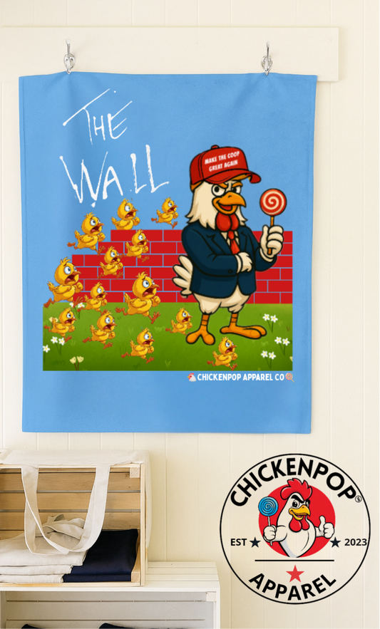 Another Chick Thru The Wall Velveteen Blanket – Funny Political Chicken Throw | Soft, L Satire Blanket for Couch, Bed, or Statement Decor
