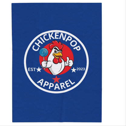 ChickenPop Original Logo Velveteen Plush Blanket Royal Blue