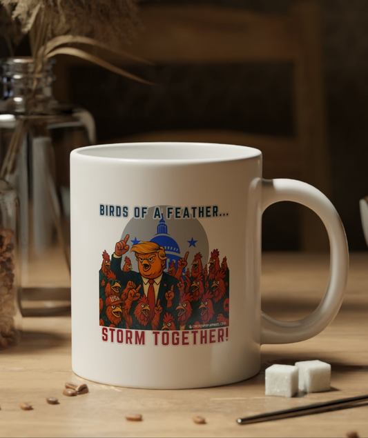 Bird of A Feather Storm Together!  – 20oz Funny Political Rooster Mug | Bold Satirical Gift for Chicken Lovers