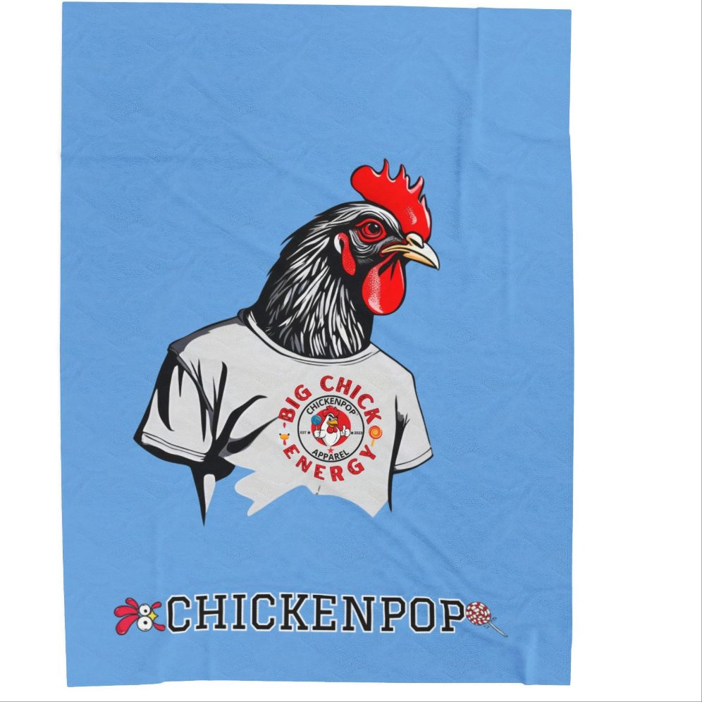 Giant Rooster Velveteen Plush Blanket Light Blue,