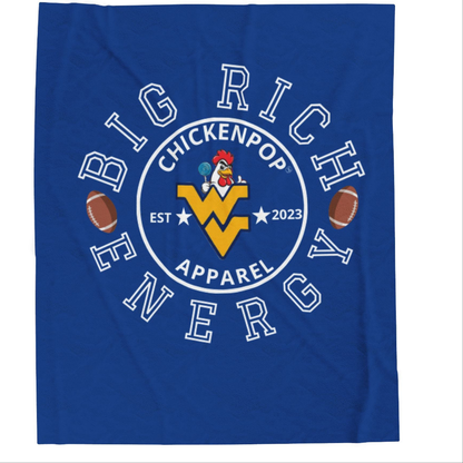 ChickenPop Apparel Big Rich Energy Original Logo Velveteen Plush Blanket Royal Blue