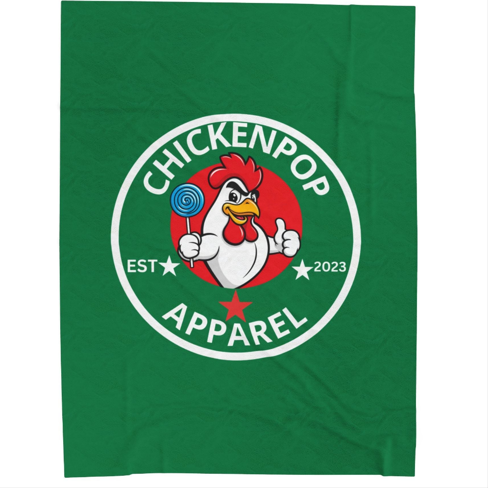 ChickenPop Original Logo Velveteen Plush Blanket Green