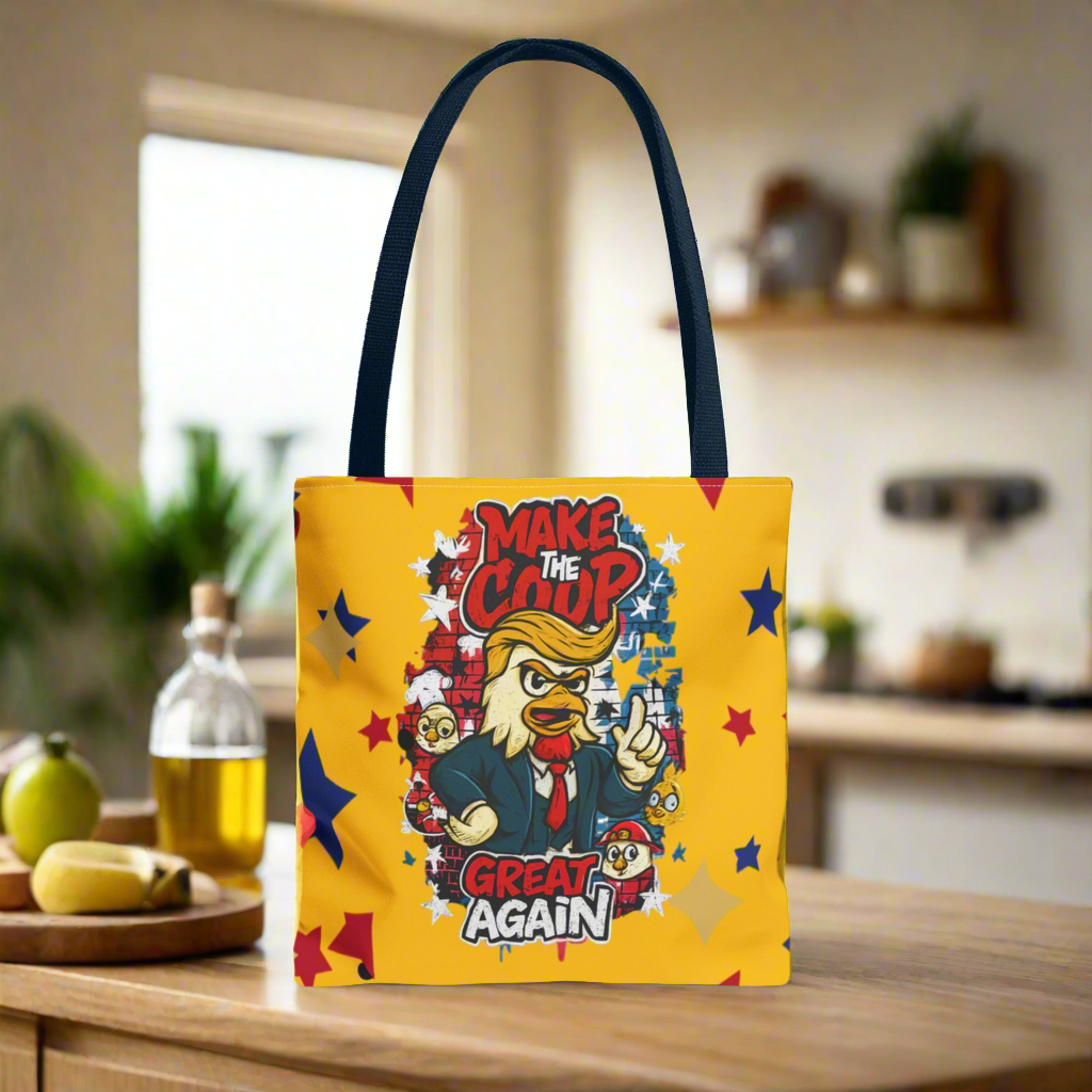 Make the Coop Great Again Tote Bag, Funny Tote Bag, Political Humor Bag, Gift for Movers and Shakers, Yellow Tote, Election Day Accessory