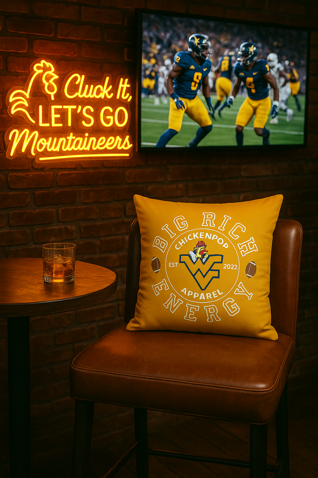 ChickenPop Big Rich Energy Logo Spun Polyester Square Pillow Gold