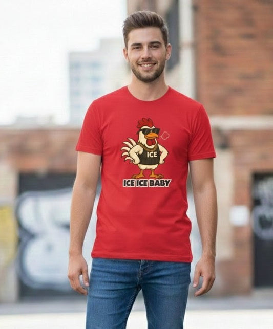 🧊 ICE ICE BABY Funky Chicken Agent T-Shirt – Coop Daddy Parody Tee for Music & Poultry Fans
