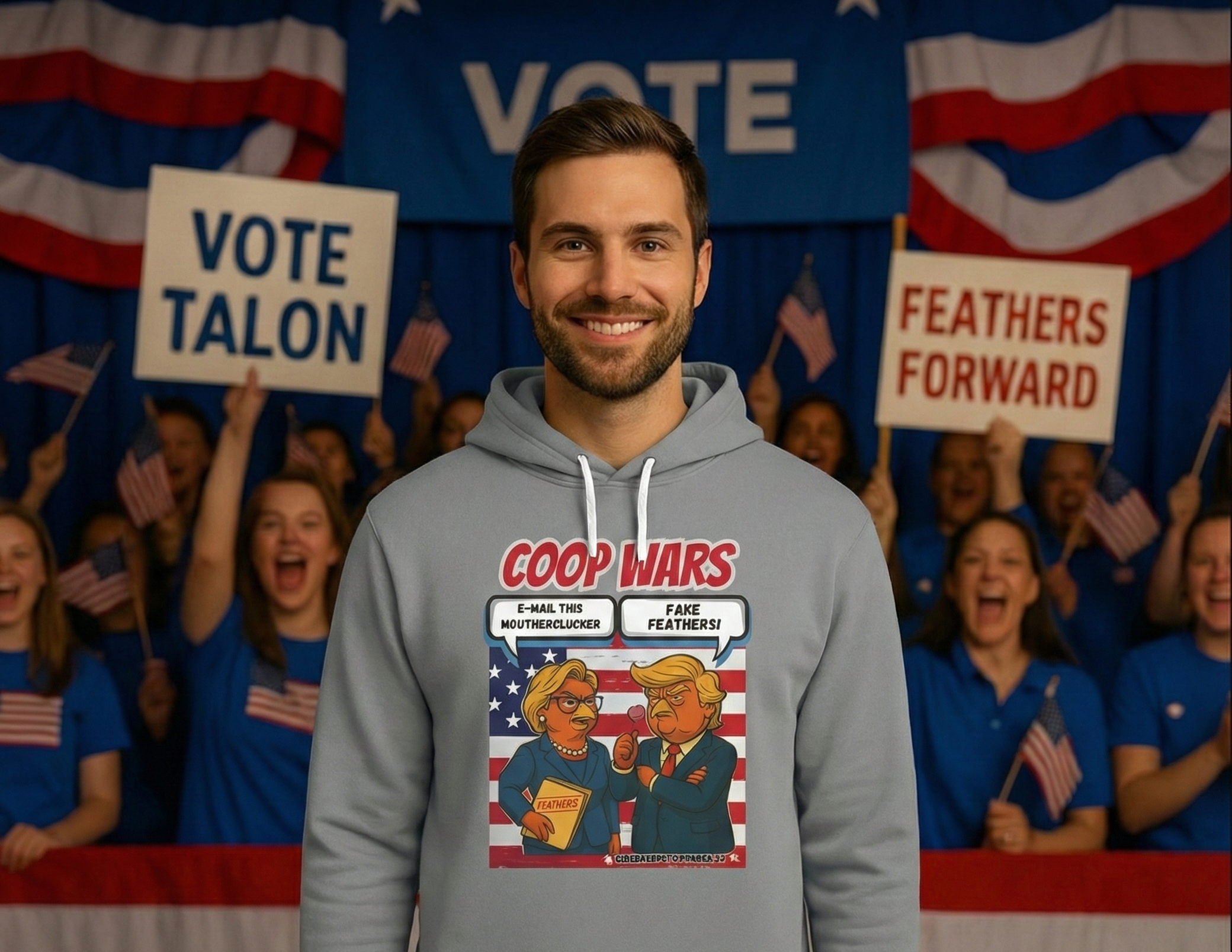 Coop Wars Hoodie – Funny Political Graphic Pullover | Unisex Relaxed Fit | Ethically Made & OEKO-TEX Certified Streetwear