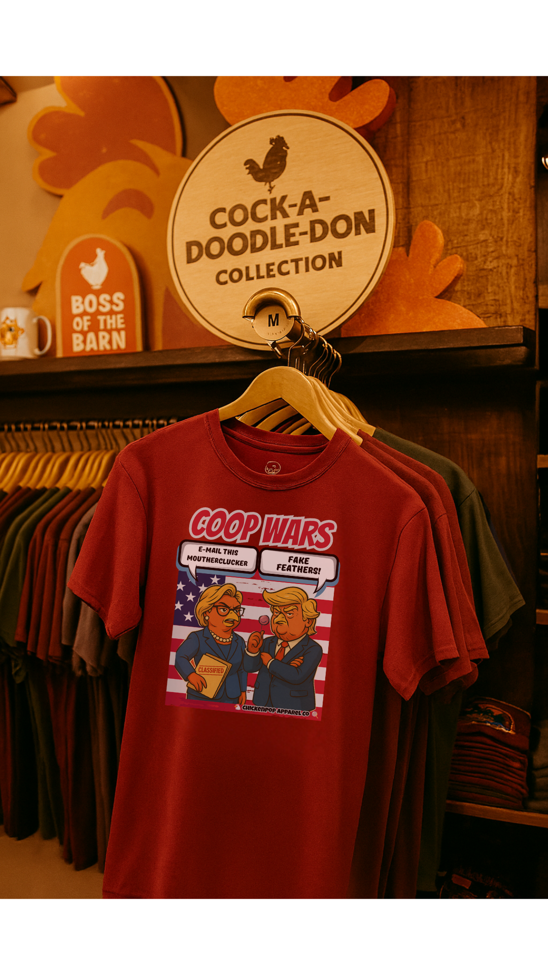 Coop Wars™ Tee – Hilaregg Cluckton vs. Cock-a-Doodle-Don | Political Chicken Fight Shirt