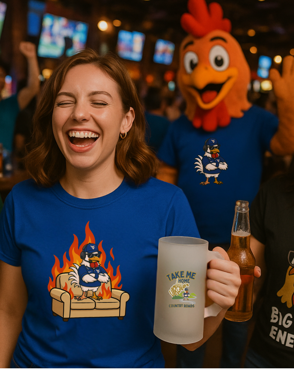 Big Rich Energy Couch Burning Shirt | Funny WVU Mountaineers Football Coach Tee | Morgantown Tradition Apparel