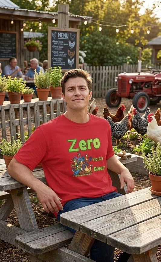 Zero Flocks Given T-Shirt – Funny Chicken Graphic Tee in Black | ChickenPop Apparel Unisex Shirt