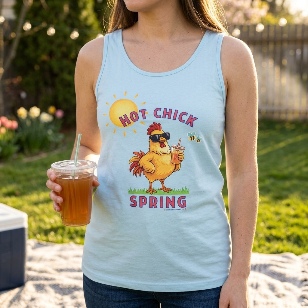 Hot Chick Spring Tank Top – Funny Chicken Graphic Tank, Big Chick Energy Summer Shirt, Cute Sassy Tank