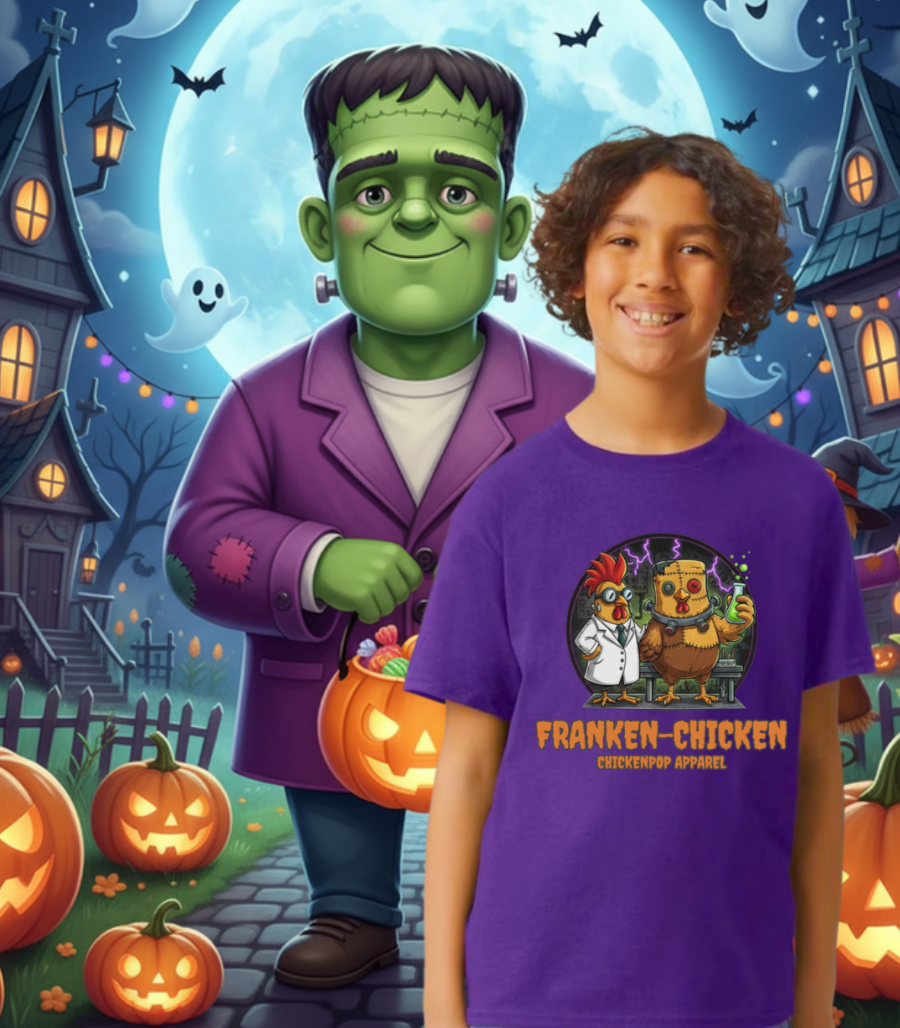Franken-Chicken T-Shirt: Funny Mad Scientist Chicken Tee | Lil' Cluckers Halloween Costume Apparel