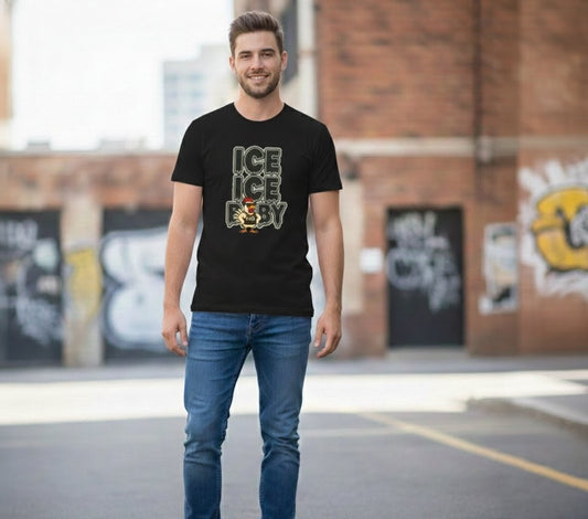 🧊 ICE ICE BABY Funny Chicken T-Shirt – Coop Daddy Parody Tee for Music & Poultry Fans