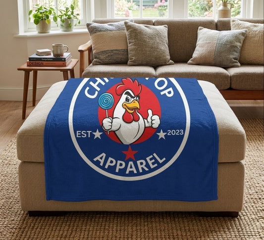 ChickenPop Original Logo Velveteen Plush Blanket Royal Blue