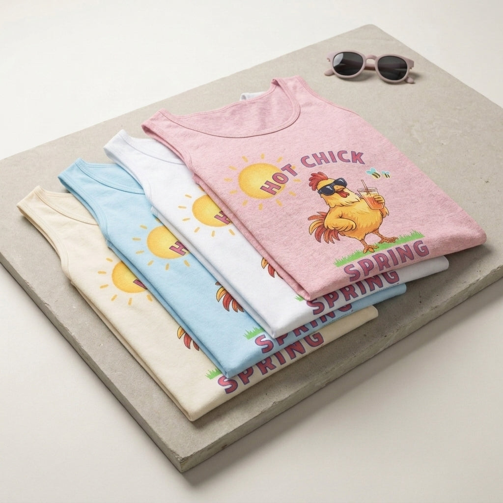 Hot Chick Spring Tank Top – Funny Chicken Graphic Tank, Big Chick Energy Summer Shirt, Cute Sassy Tank