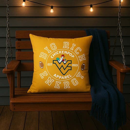 ChickenPop Big Rich Energy Logo Spun Polyester Square Pillow Gold