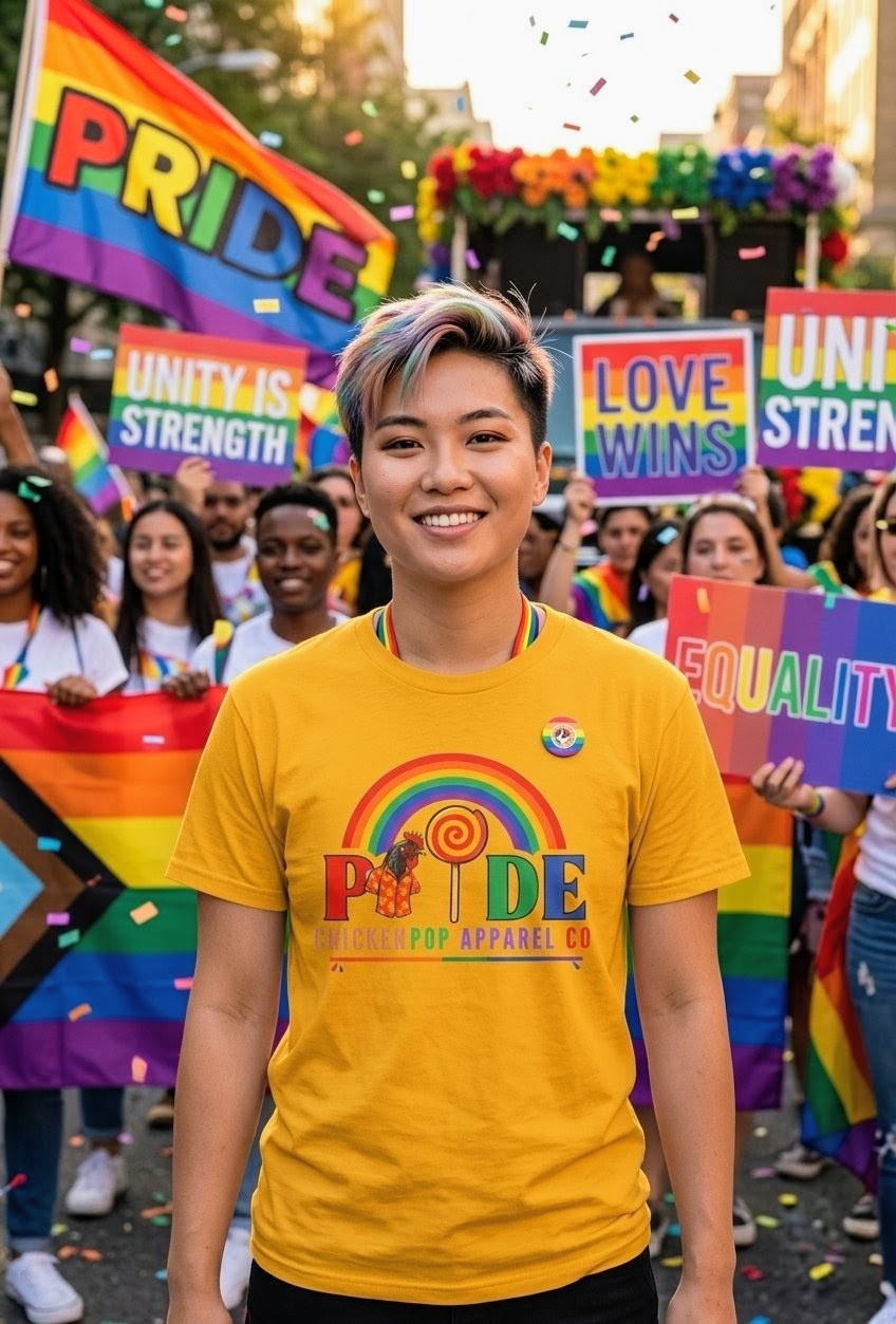 Pride Rainbow Lollipop T-Shirt — "PRIDE" ChickenPop Apparel Co. Graphic Tee