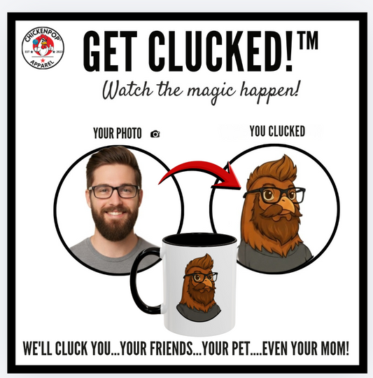 Get Clucked™ Custom Photo Chicken Mug – Personalized Cartoon Portrait Coffee Cup – Funny Gift for Couples, Friends & Pet Lovers