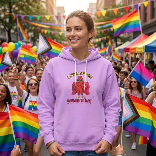 Pride LGBTQ Born to Sparkle Rooster Hoodie — Hatched to Slay Graphic Hoodie