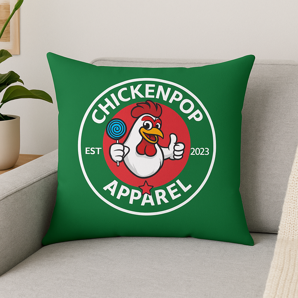 Original ChickenPop Logo Spun Polyester Square Pillow Red