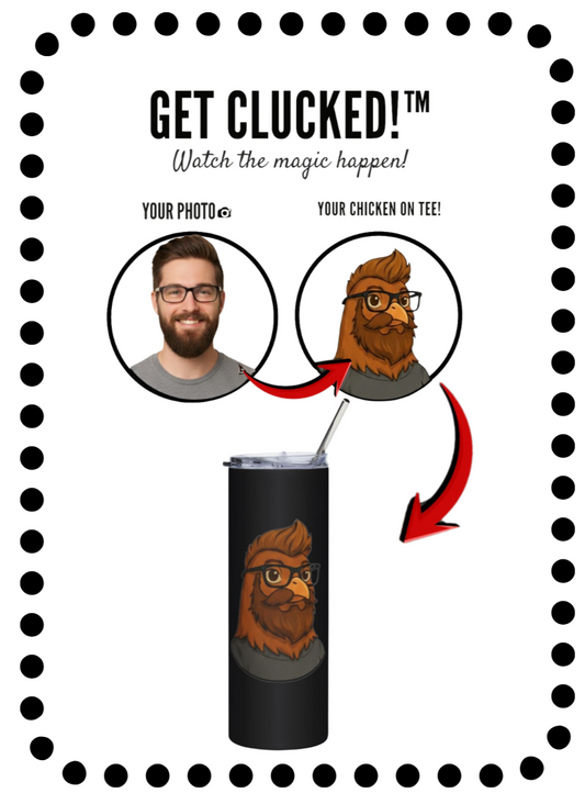 Get Clucked™ Custom Photo Chicken Tumbler – Personalized Cartoon Portrait 20 oz Stainless Steel Cup – Funny Valentine’s Gift for Couples & Friends