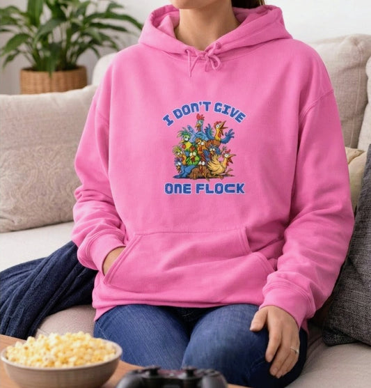I Don’t Give One Flock Hoodie – Funny Chicken Hoodie with ChickenPop Arm Logo, Unisex Graphic Sweatshirt, Cozy Meme Streetwear Gift