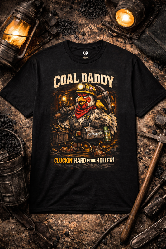 Coal Daddy “Cluckin’ Hard in the Holler” T-Shirt – Coop Daddy Underground Edition Black Graphic Tee | ChickenPop Apparel