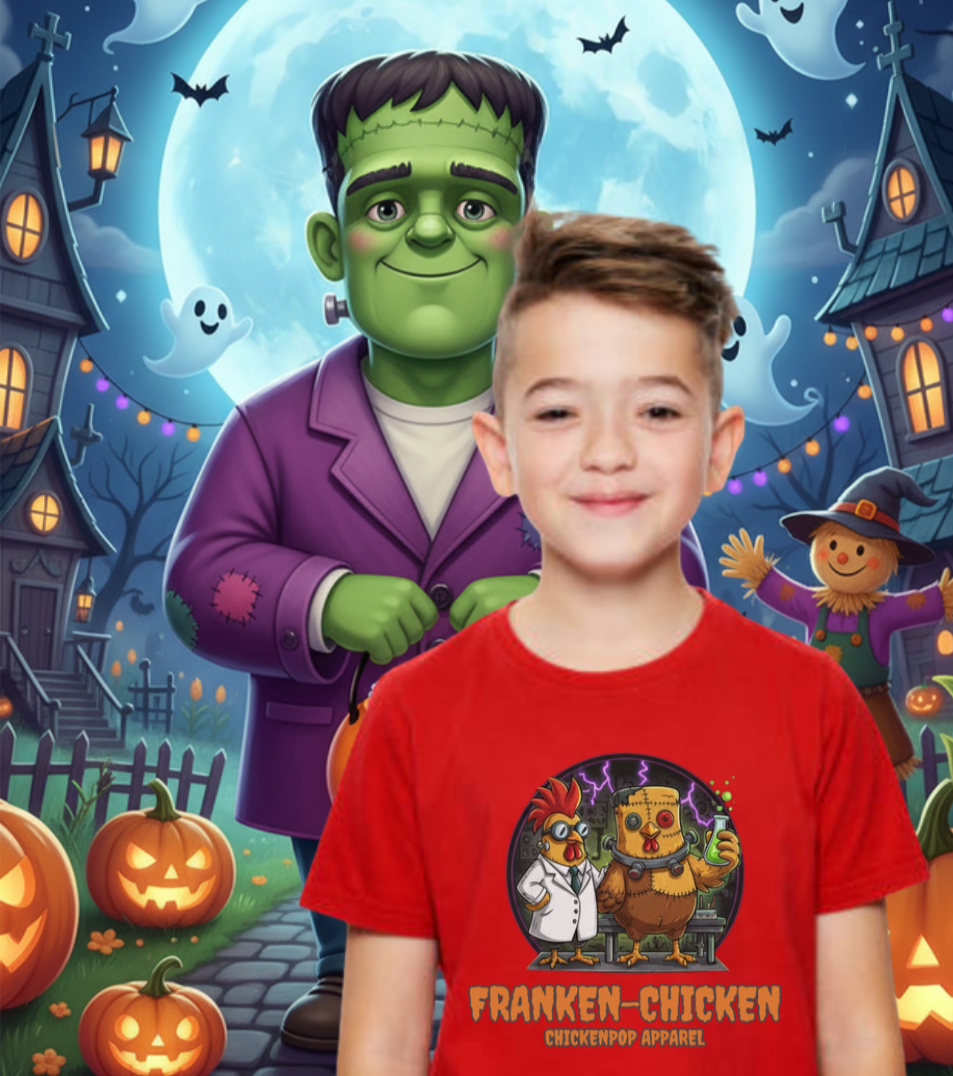 Franken-Chicken T-Shirt: Funny Mad Scientist Chicken Tee | Lil' Cluckers Halloween Costume Apparel