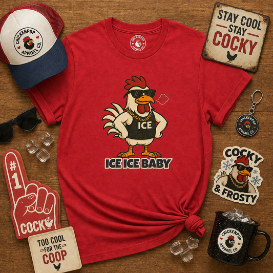 🧊 ICE ICE BABY Funky Chicken Agent T-Shirt – Coop Daddy Parody Tee for Music & Poultry Fans