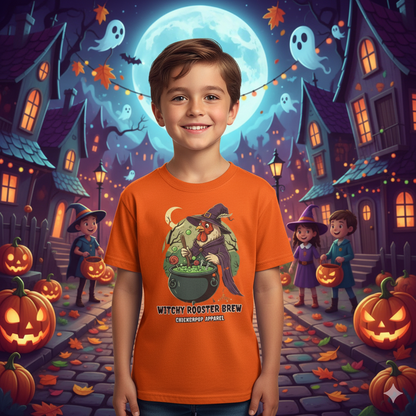 Witchy Rooster Brew T-Shirt: Funny Chicken Halloween Shirt | Lil' Cluckers Witch Costume Apparel