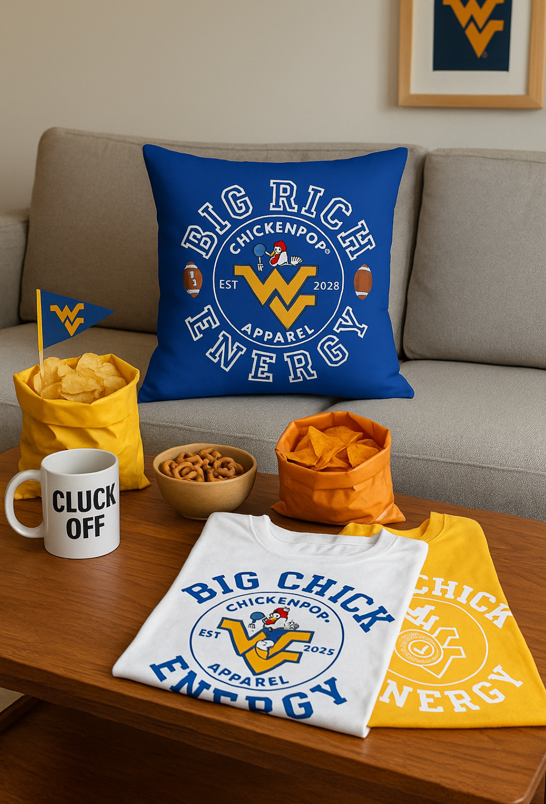 ChickenPop Big Rich Energy Spun Polyester Square Pillow Royal Blue