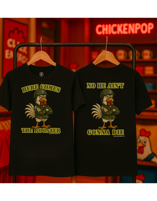 Here Comes the Rooster Music  Graphic Tee with Front & Back Print Unisex Rock T-Shirt