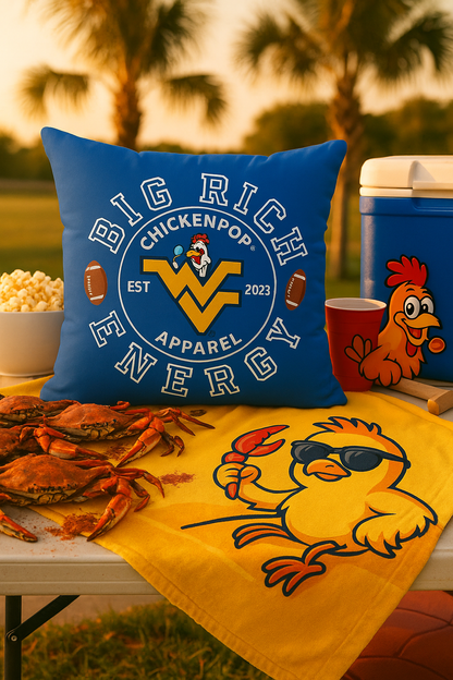 ChickenPop Big Rich Energy Spun Polyester Square Pillow Royal Blue