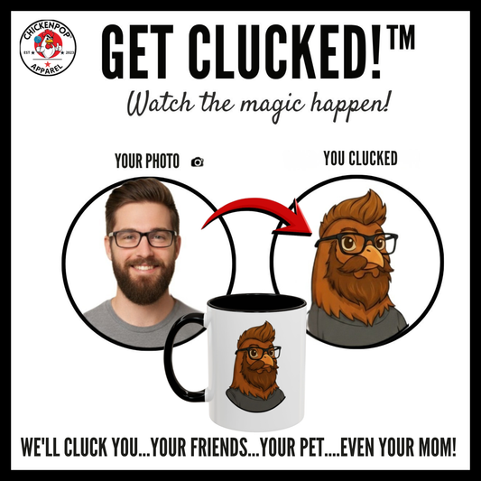 Get Clucked™ Custom Photo Chicken Mug – Personalized Cartoon Portrait Coffee Cup – Funny Gift for Couples, Friends & Pet Lovers