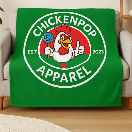 ChickenPop Original Logo Velveteen Plush Blanket Green