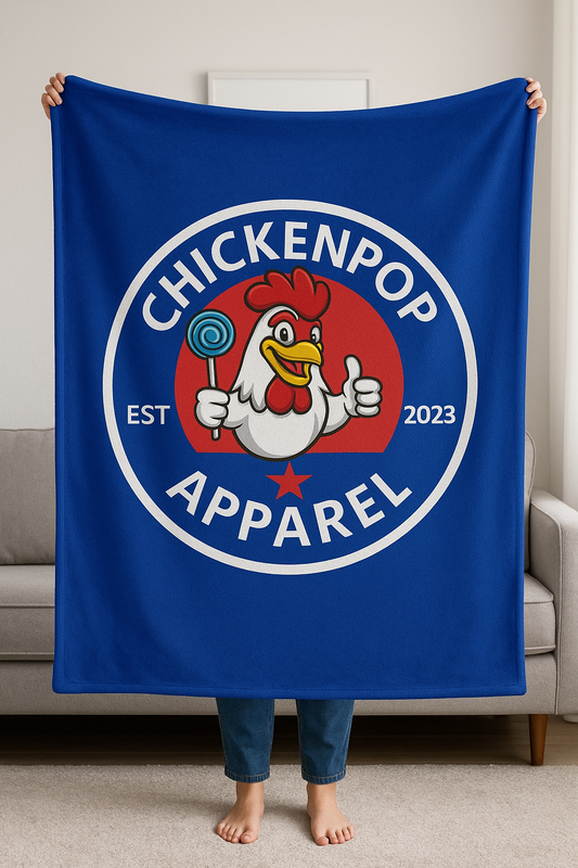 ChickenPop Original Logo Velveteen Plush Blanket Royal Blue