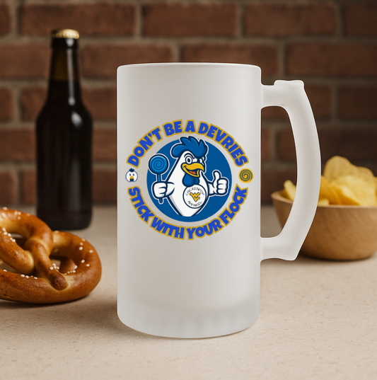 Frosted Don't Be A Devries Glass Beer Mug -16oz. of Bad Decisions