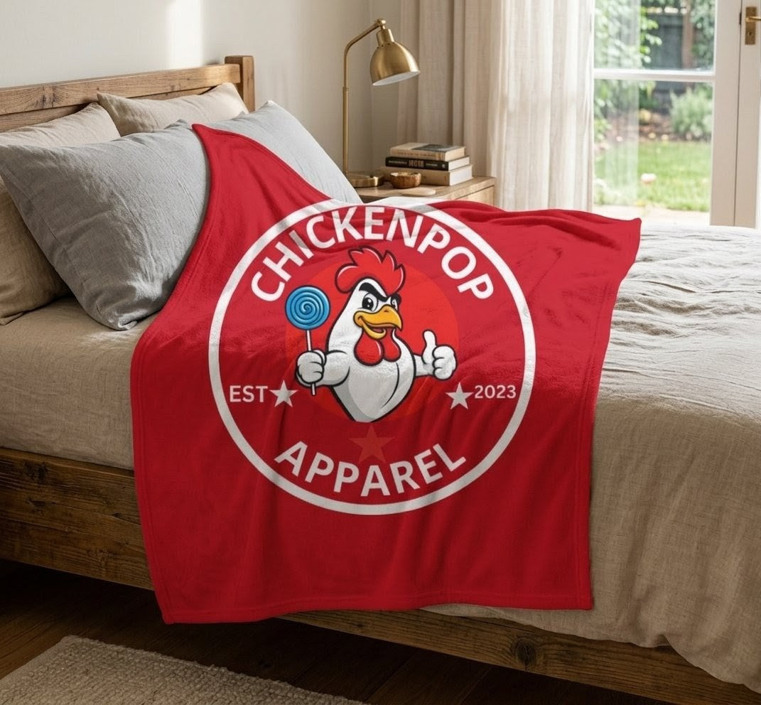 ChickenPop Original Logo Velveteen Plush Blanket Red
