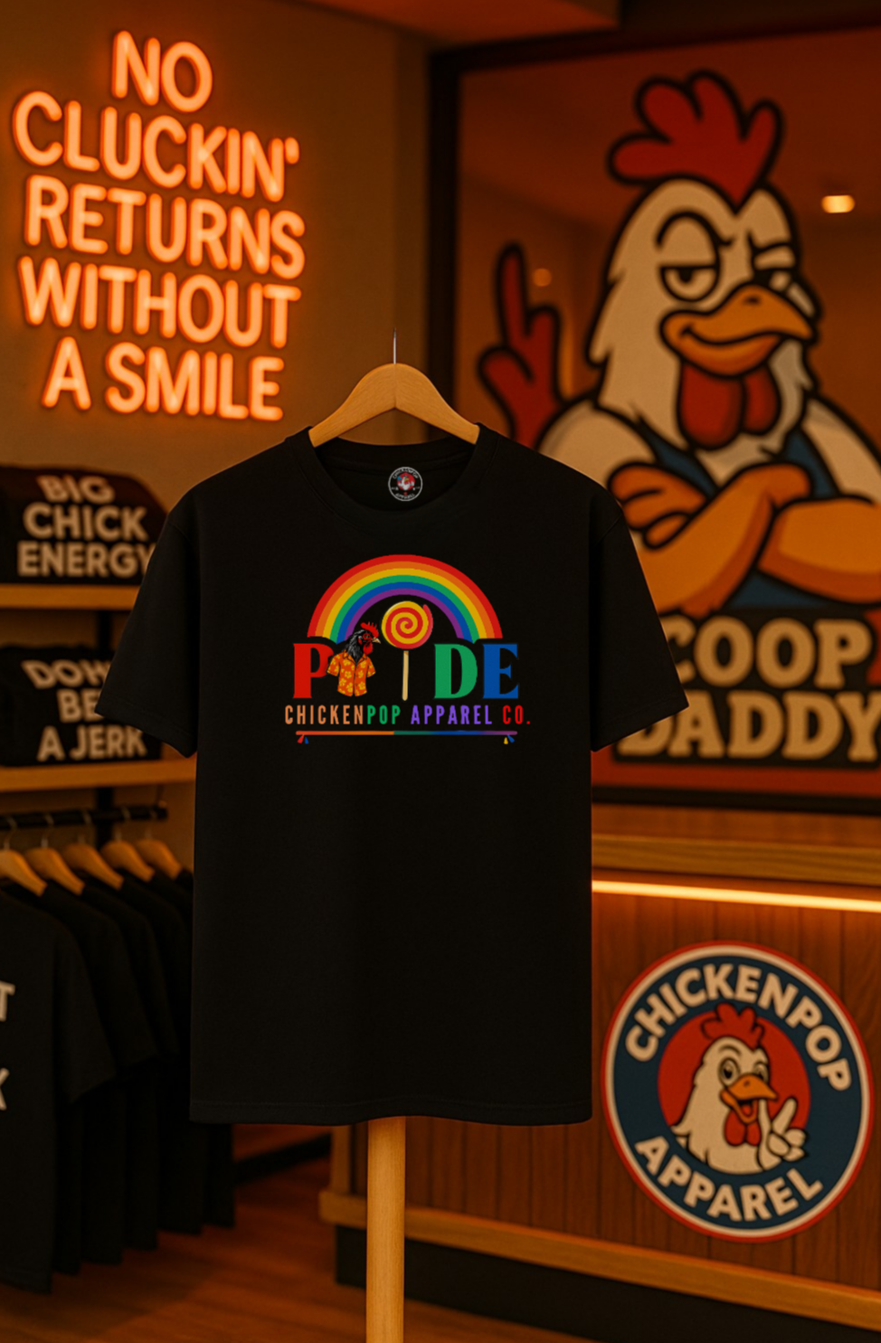 Pride Rainbow Lollipop T-Shirt — "PRIDE" ChickenPop Apparel Co. Graphic Tee