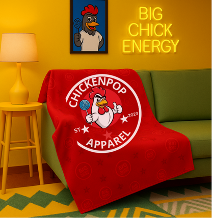 ChickenPop Original Logo Velveteen Plush Blanket Red