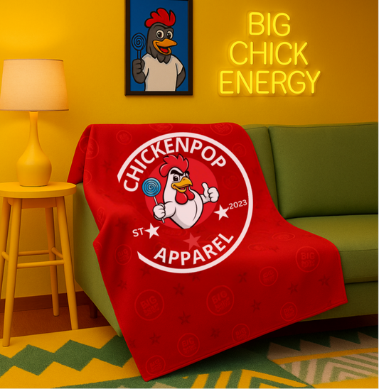 ChickenPop Original Logo Velveteen Plush Blanket Red