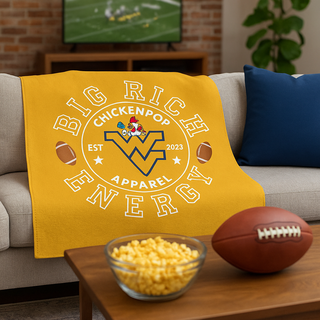 ChickenPop Apparel Big Rich Energy Original Logo Velveteen Plush Blanket Gold - Chickenpop Apparel Company